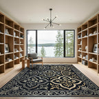 Elegant Silver Gold Floral Quatrefoil Rug