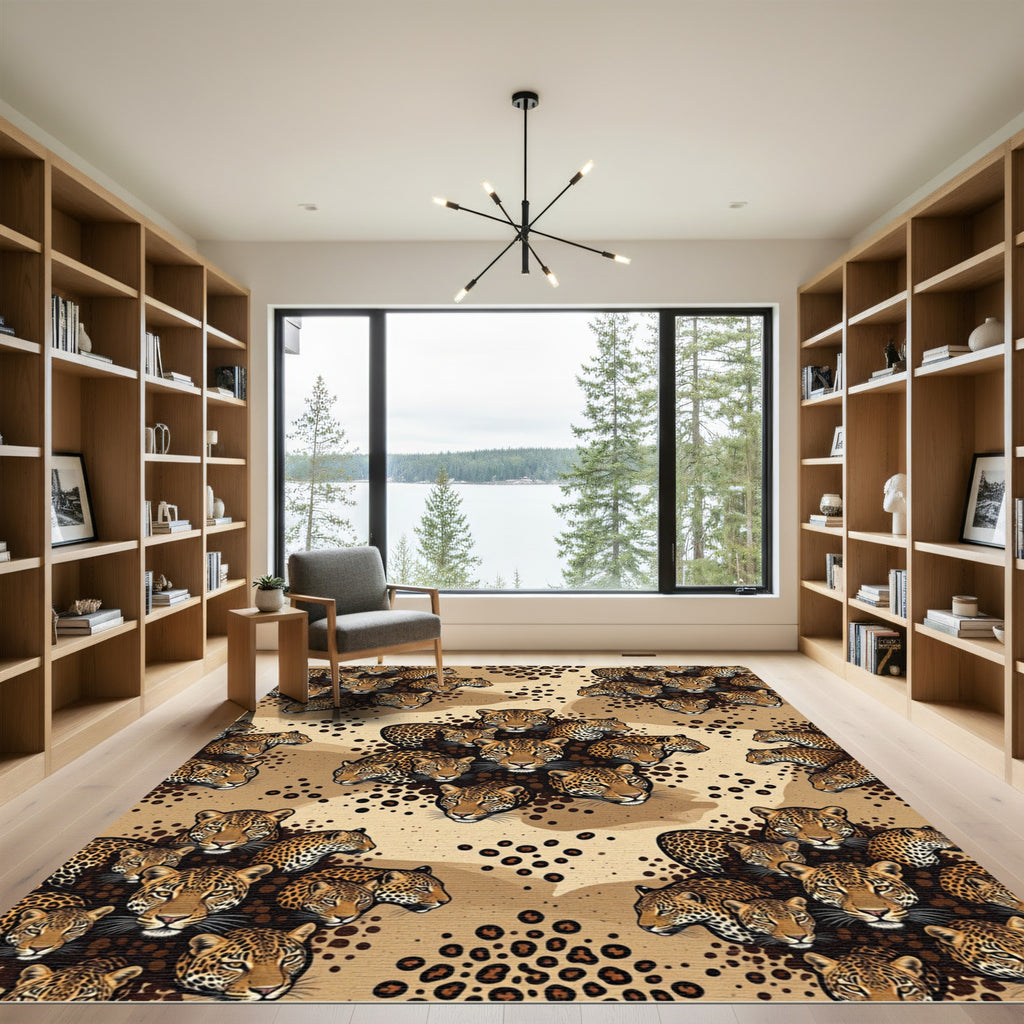 Leopard Head Tan Wild Animal Rug