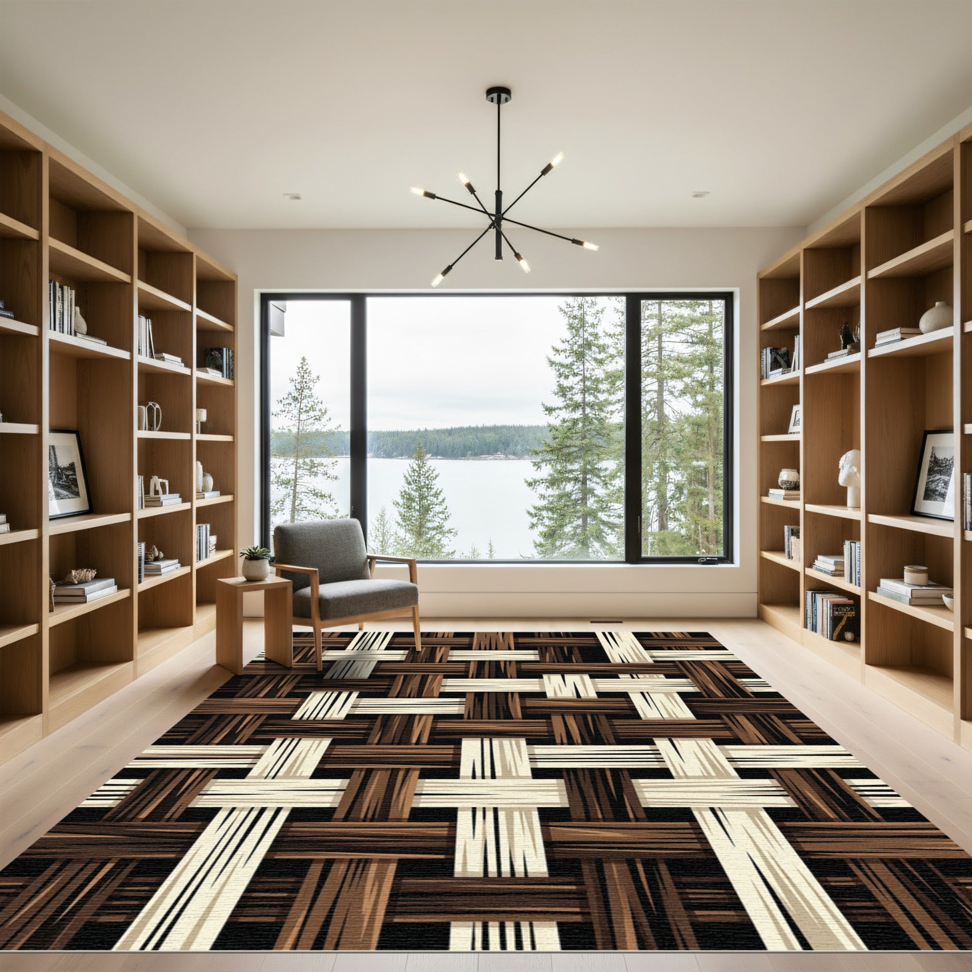 Woven Tan Brown Basketweave Texture Rug