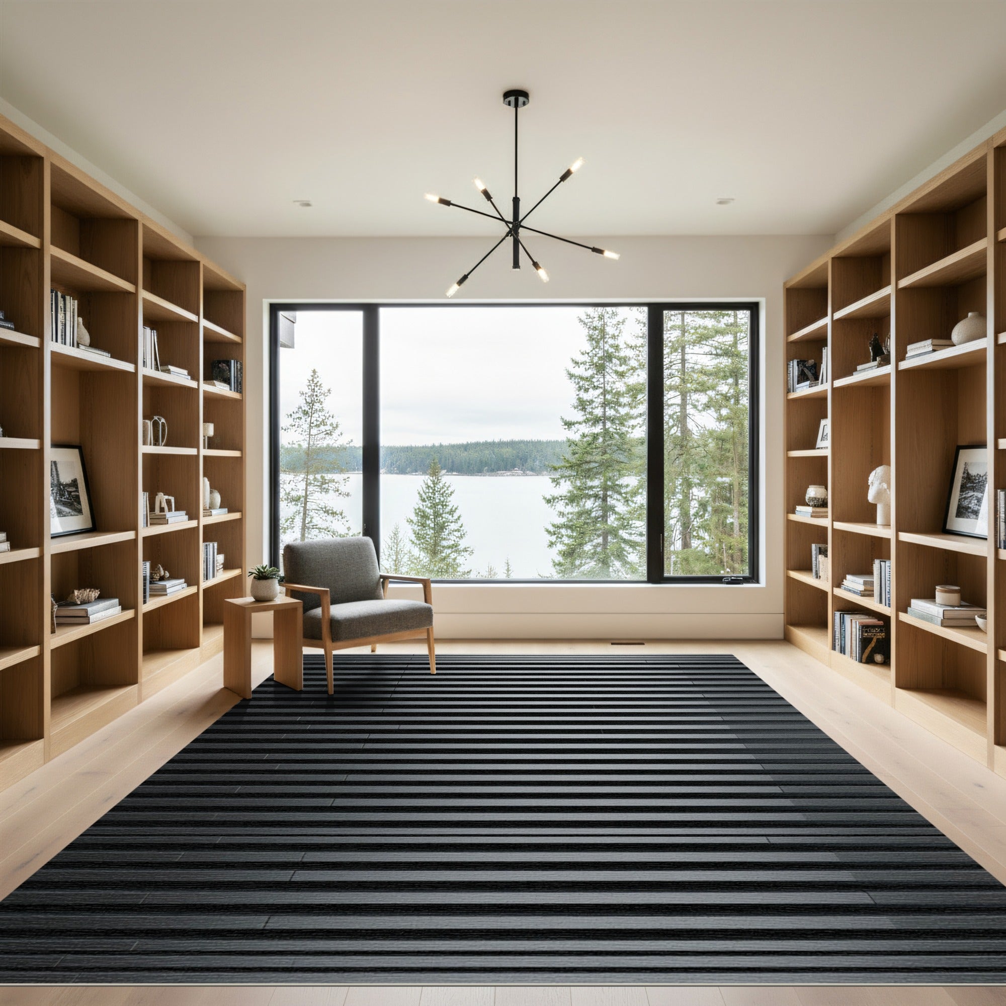 Minimalist Charcoal Linear Abstract Gradient Rug