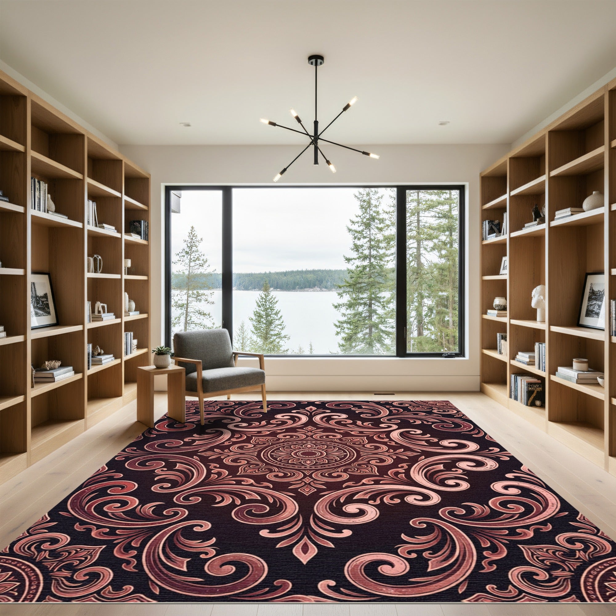 Elegant Copper Damask Scroll Medallion Rug