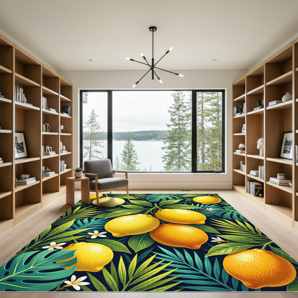 Lush Yellow Lemon and Tropical Foliage Rug