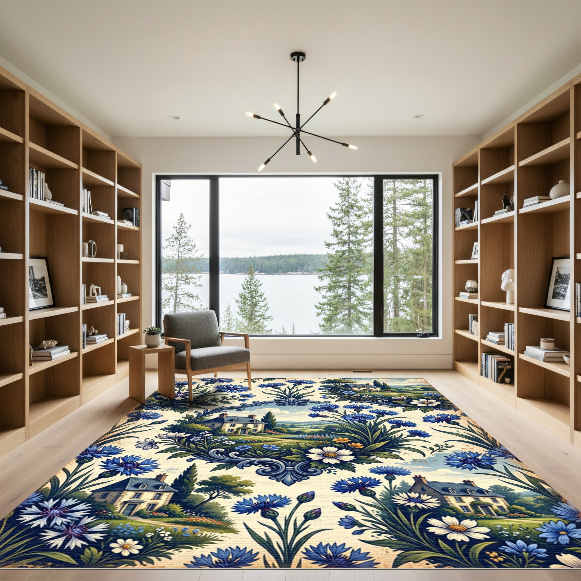 Floral Countryside Blue Cornflower Cottage Rug