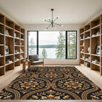 Ornate Gold Floral Damask Pattern Rug