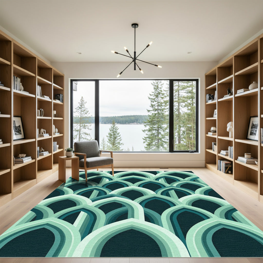Geometric Mint Arched Teal Overlay Rug