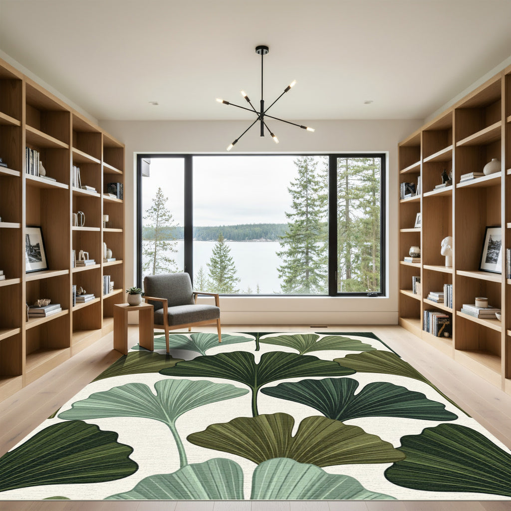 Earthy Green Ginkgo Leaf Garden Rug