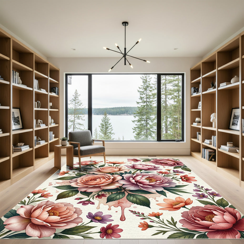 Soft Pink Peony and Rose Bouquet Rug