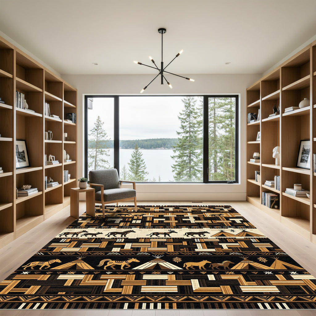 Earthy Tone Tribal Horse Teepee Rug