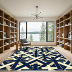 Geometric Navy and Cream Cross Tile Rug