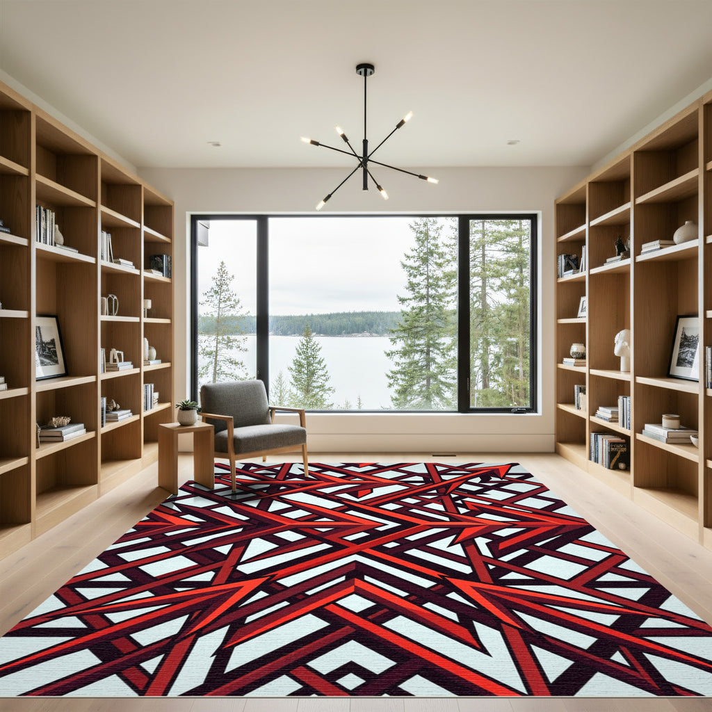 Sharp Crimson Geometric Interlocking Arrow Art Rug