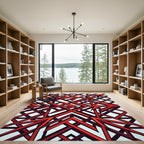 Sharp Crimson Geometric Interlocking Arrow Art Rug