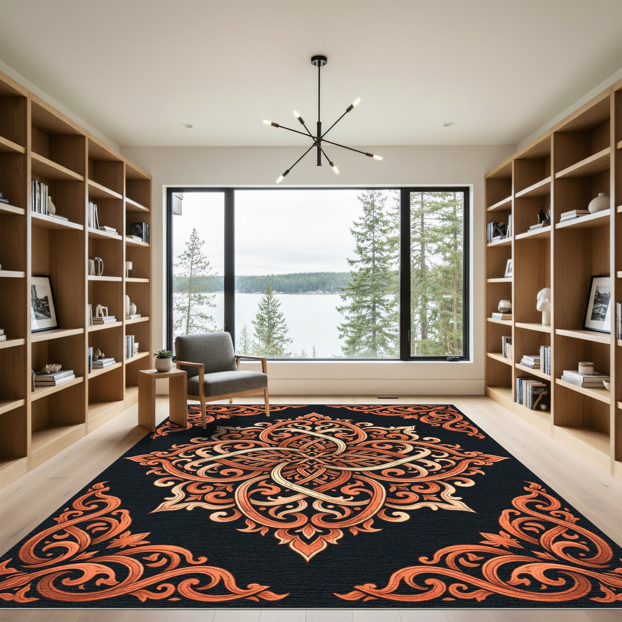 Orange Filigree Ornate Damask Medallion Rug