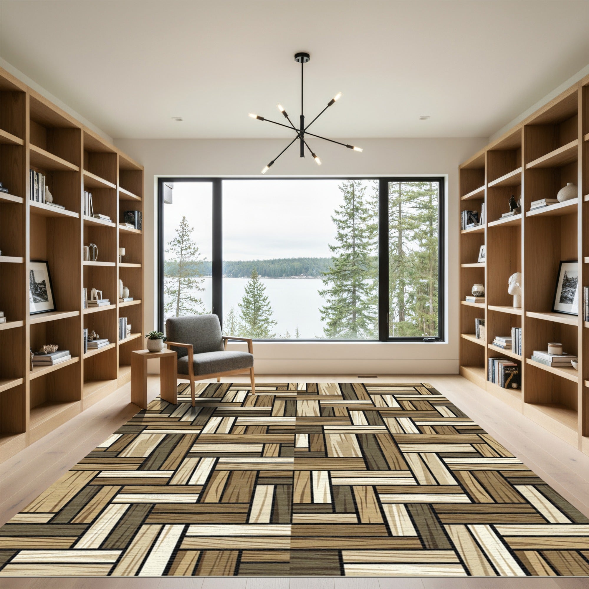 Woven Earthy Tones Striped Plank Grid Rug
