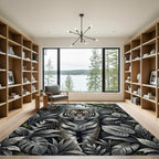 Monochromatic Jungle Tiger Tropical Leaves Rug