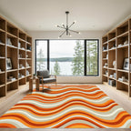 Vintage Mid Century Orange Wavy Stripe Rug