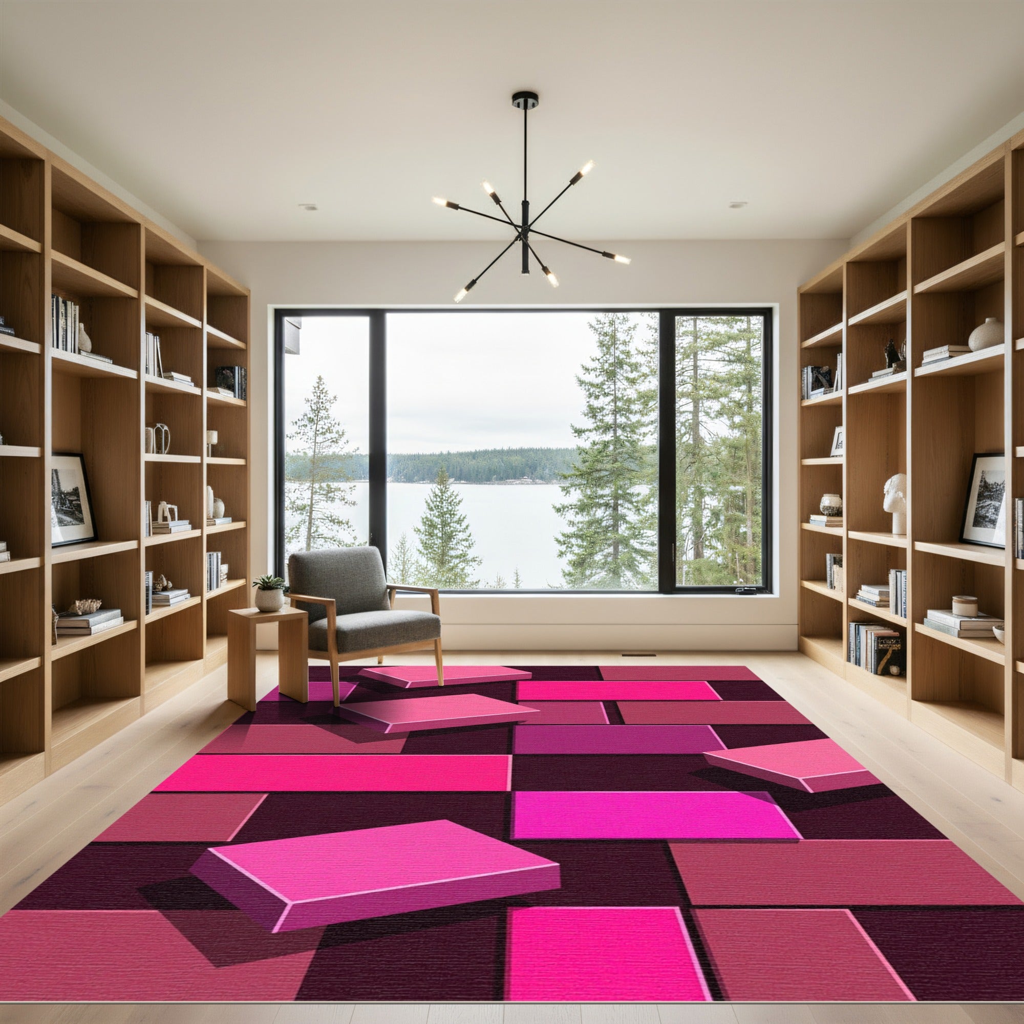 Modern Fuchsia Floating Geometric Block Rug
