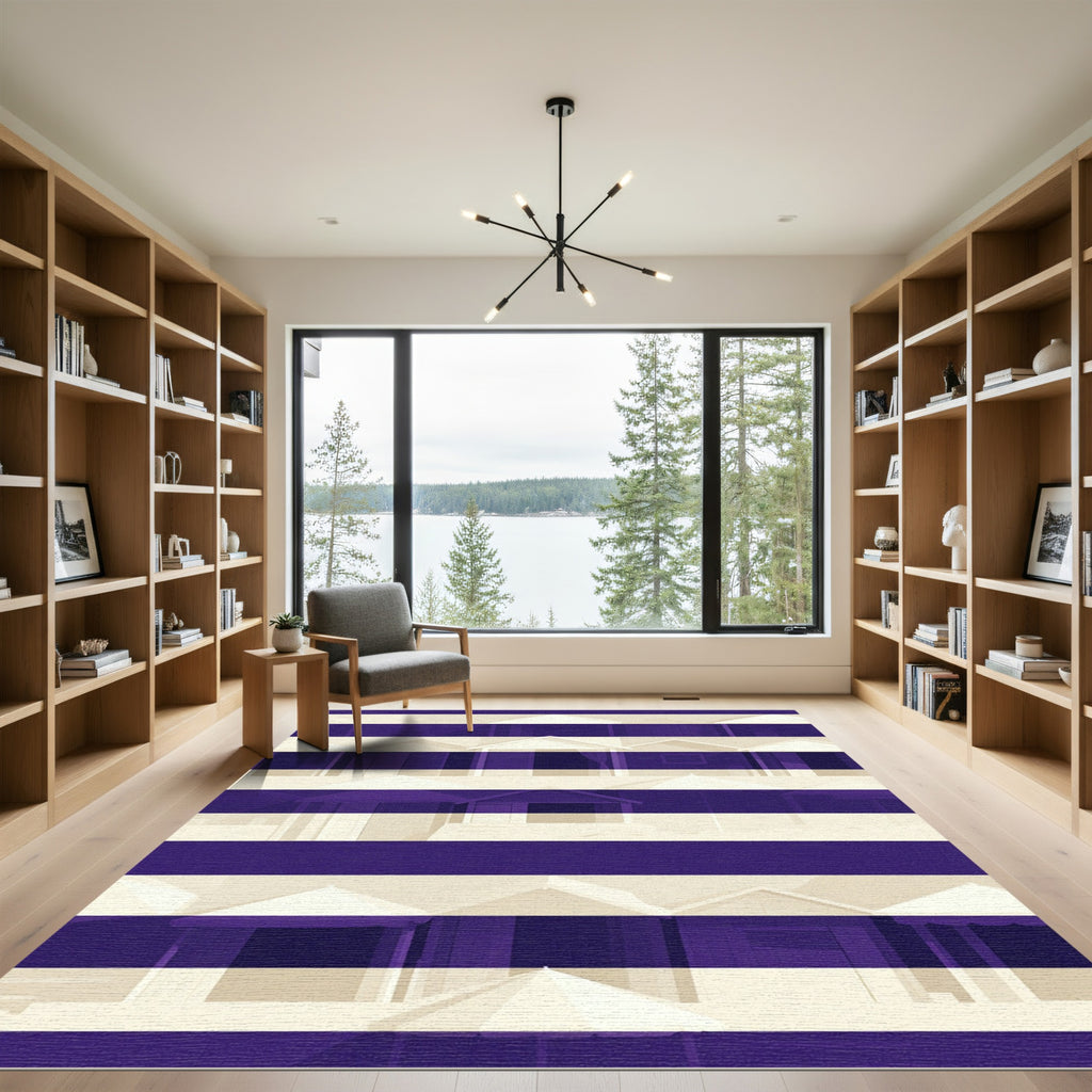 Striped Beach Hut Scene Rug