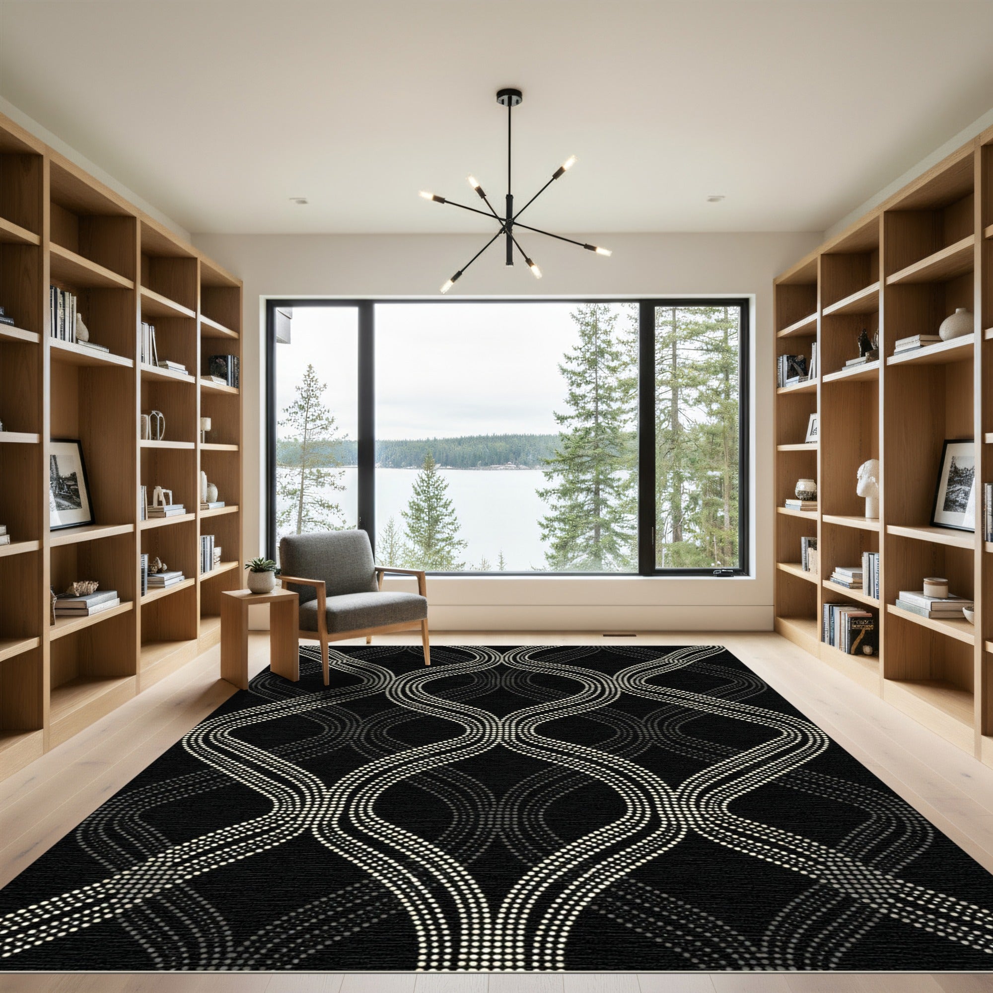 Monochromatic Dotted Interlocking Curves Rug