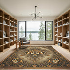 Golden Floral Medallion Scrollwork Area Rug