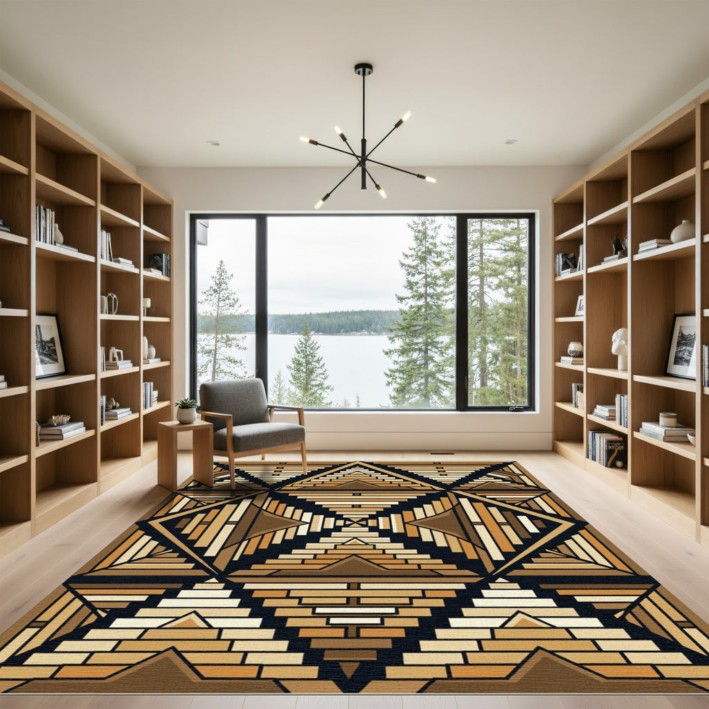 Brown Geometric Stepped Pyramid Rug