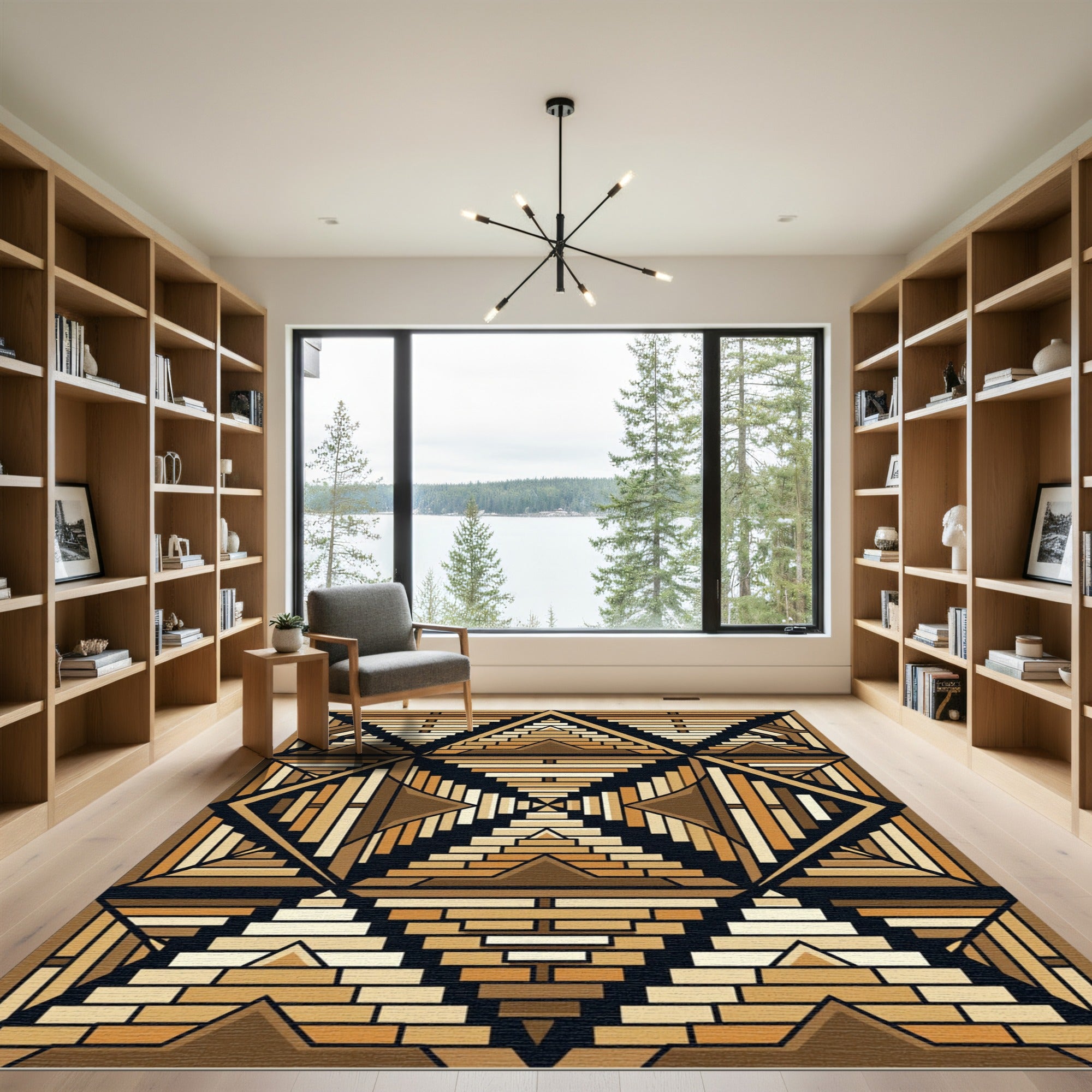 Brown Geometric Stepped Pyramid Rug