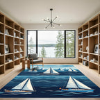 Numerous Blue White Sailboats Sailing Ocean Rug