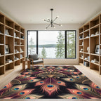 Elegant Gold Peacock Feather Display Rug
