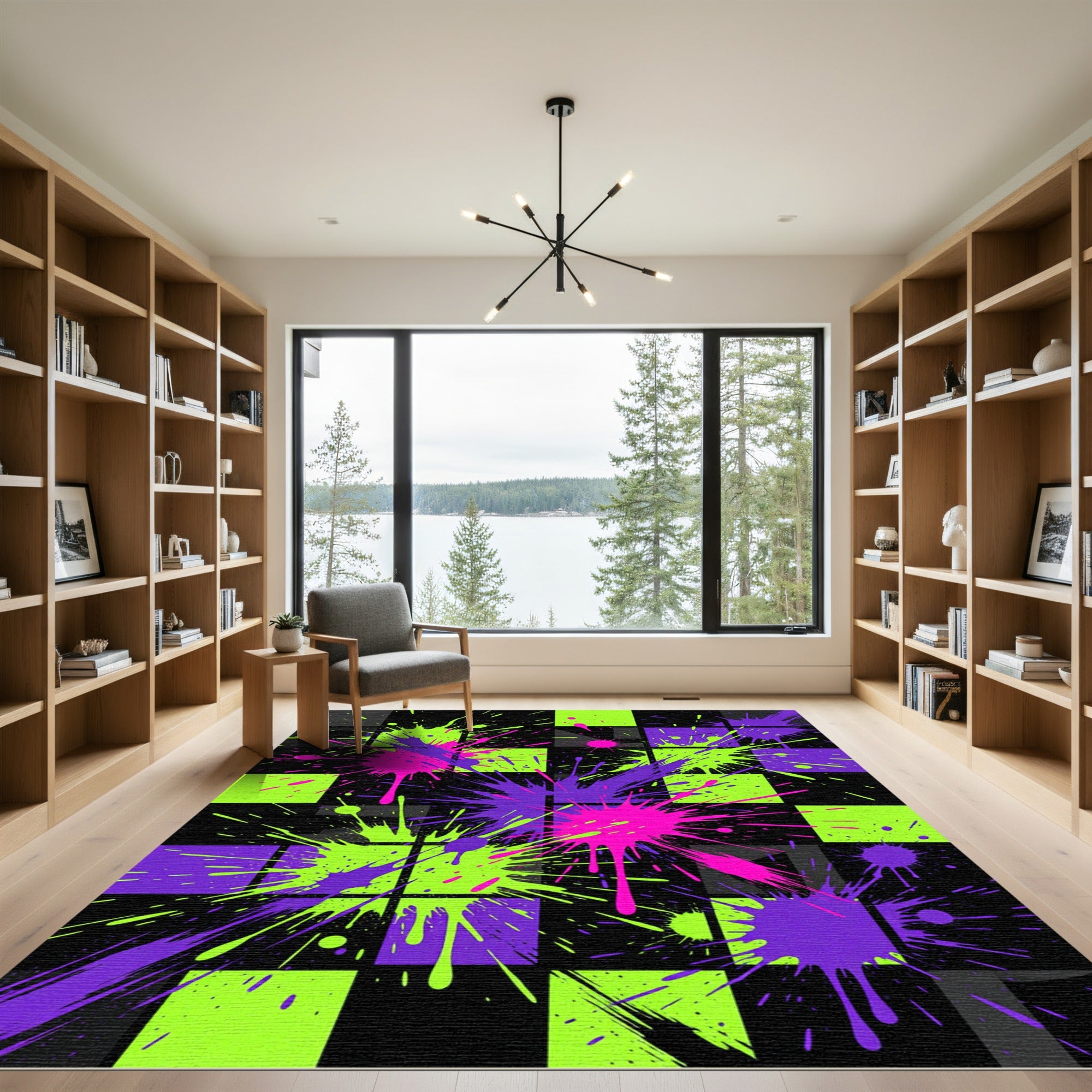 Neon Splatter Checkered Pop Art Rug