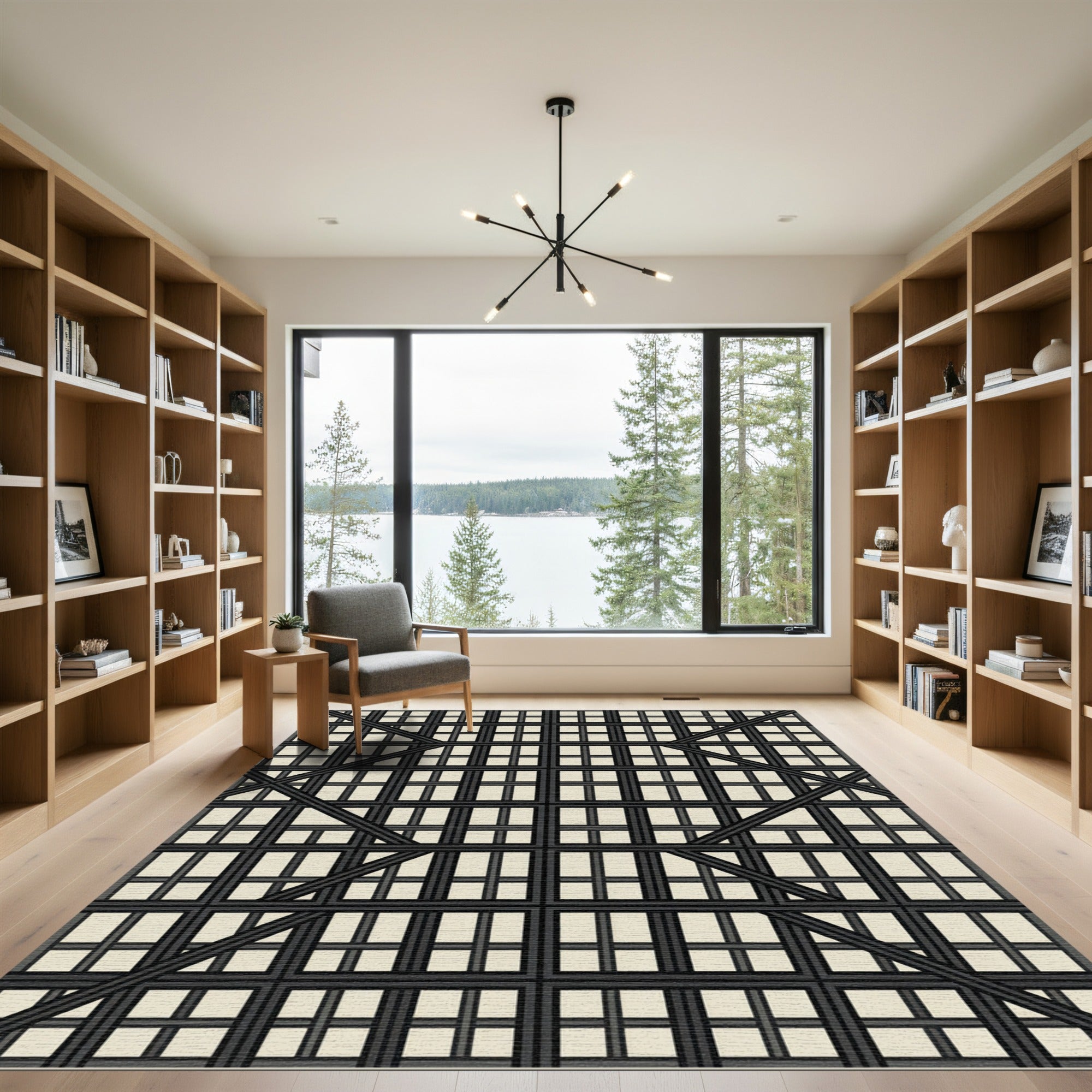 Modern Neutral Cream Grid Lattice Rug