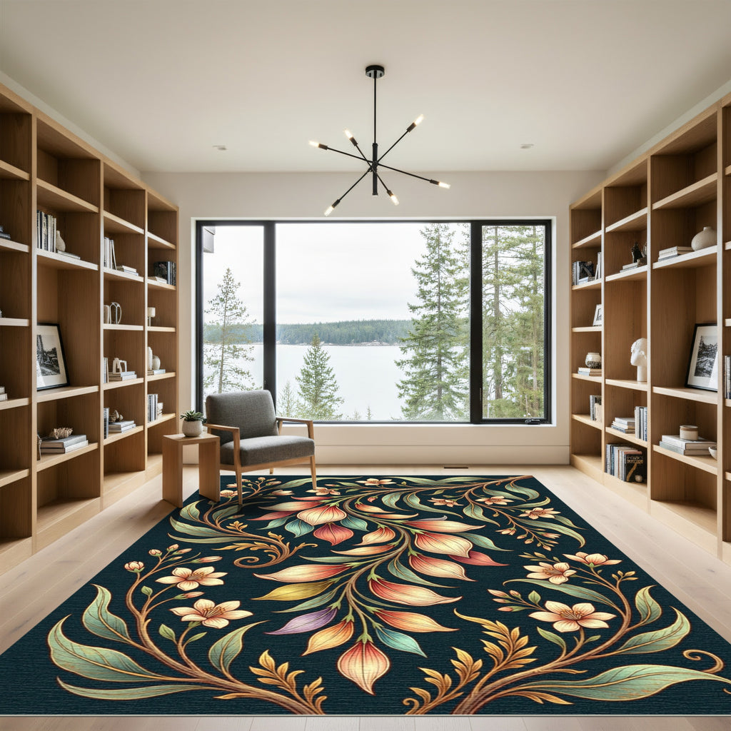 Ethereal Salmon Floral Vine Botanical Rug