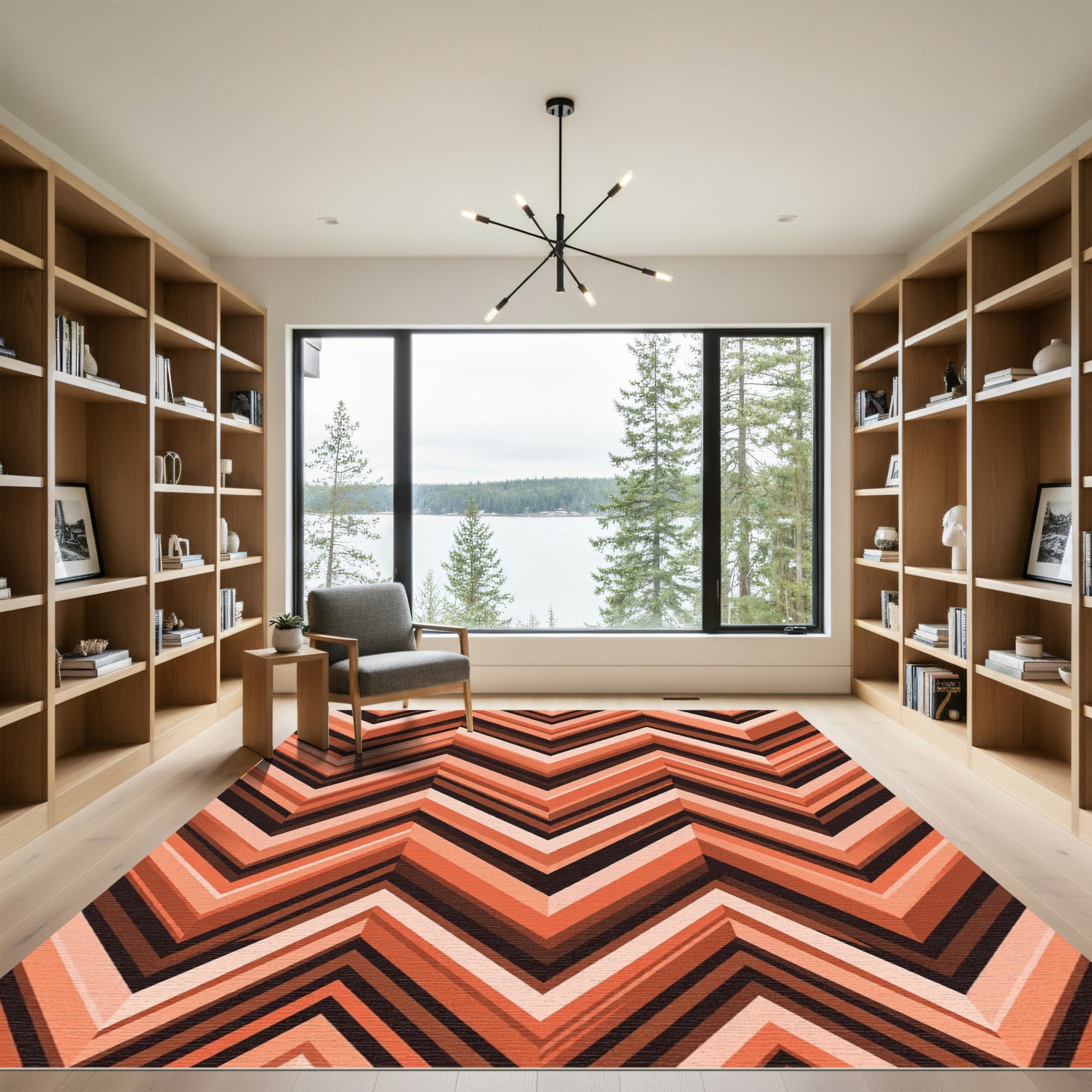 Bold Terracotta Chevron Geometric Lines Rug