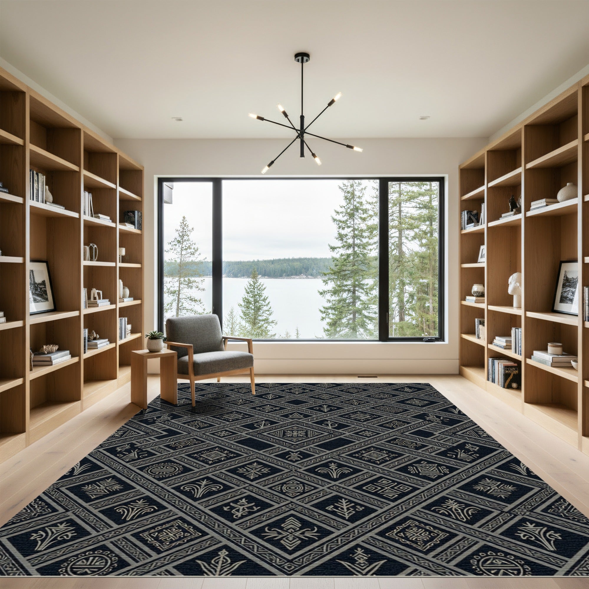 Ancestral Geometric Diamond Black Rug