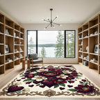 Crimson White Floral Heart Garland Rug