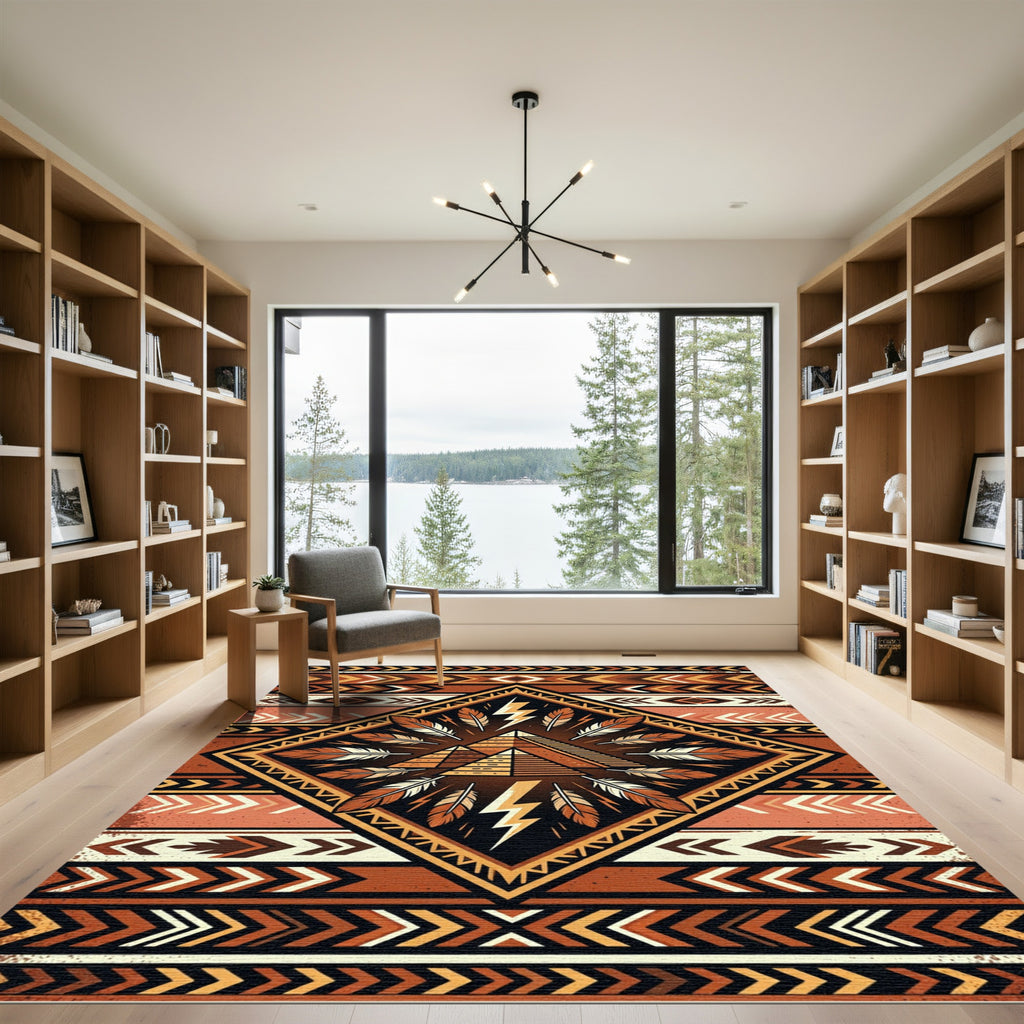 Earthly Geometric Pyramid Lightning Feather Rug