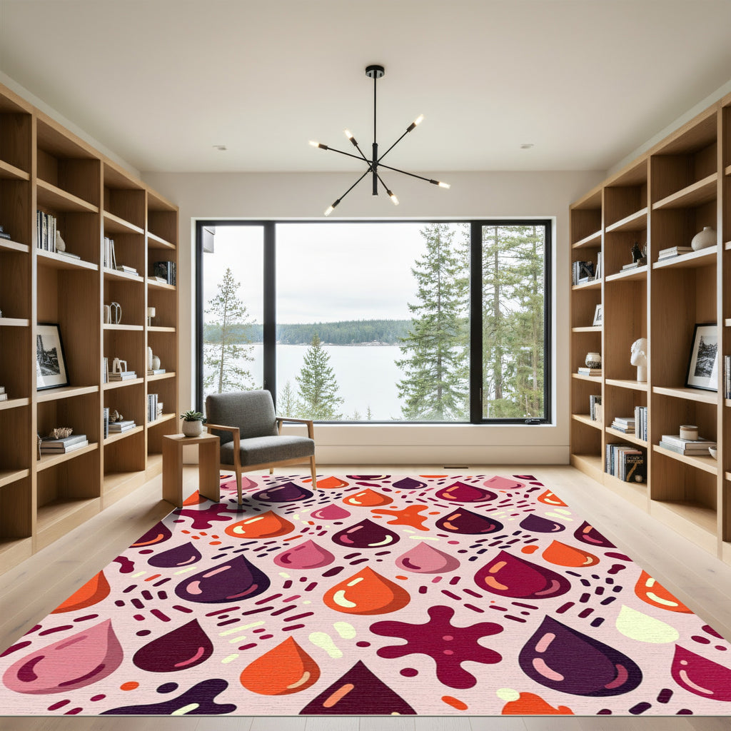 Crimson Burgundy Orange Drops Splash Rug