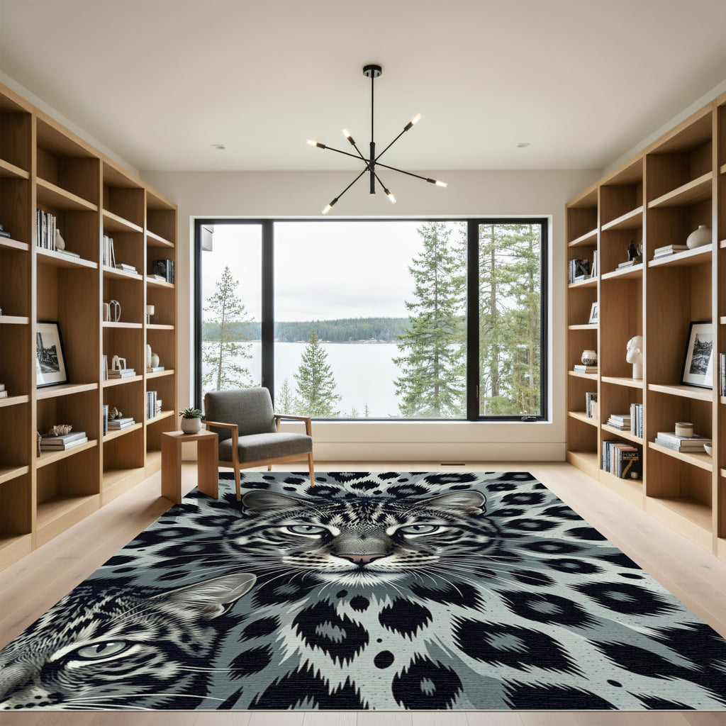 Leopard Face Amidst Spotted Background Rug