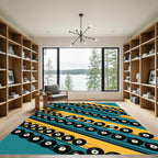 Diagonal Billiard Ball Teal Yellow Graphic Rug
