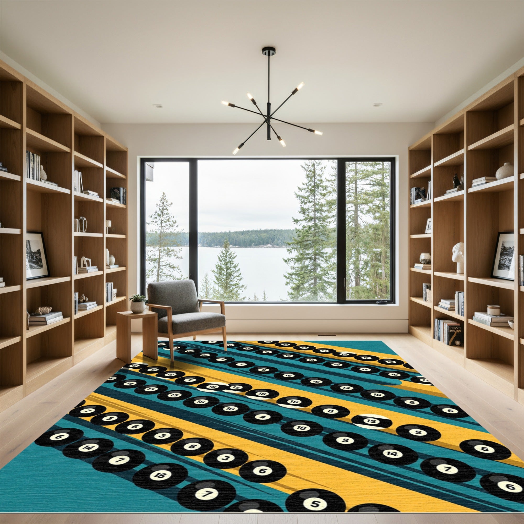 Diagonal Billiard Ball Teal Yellow Graphic Rug