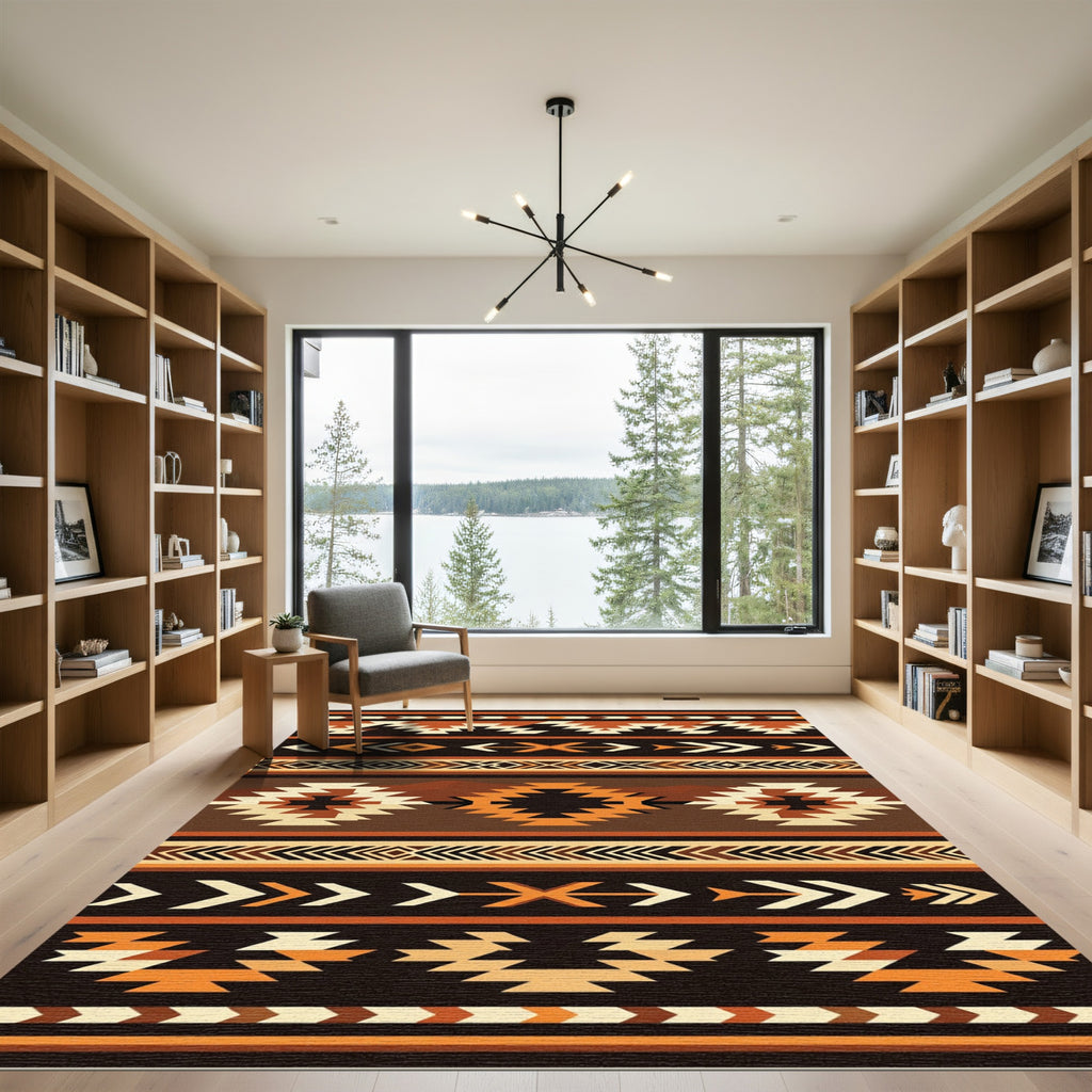 Earthy Orange Geometric Navajo Rug