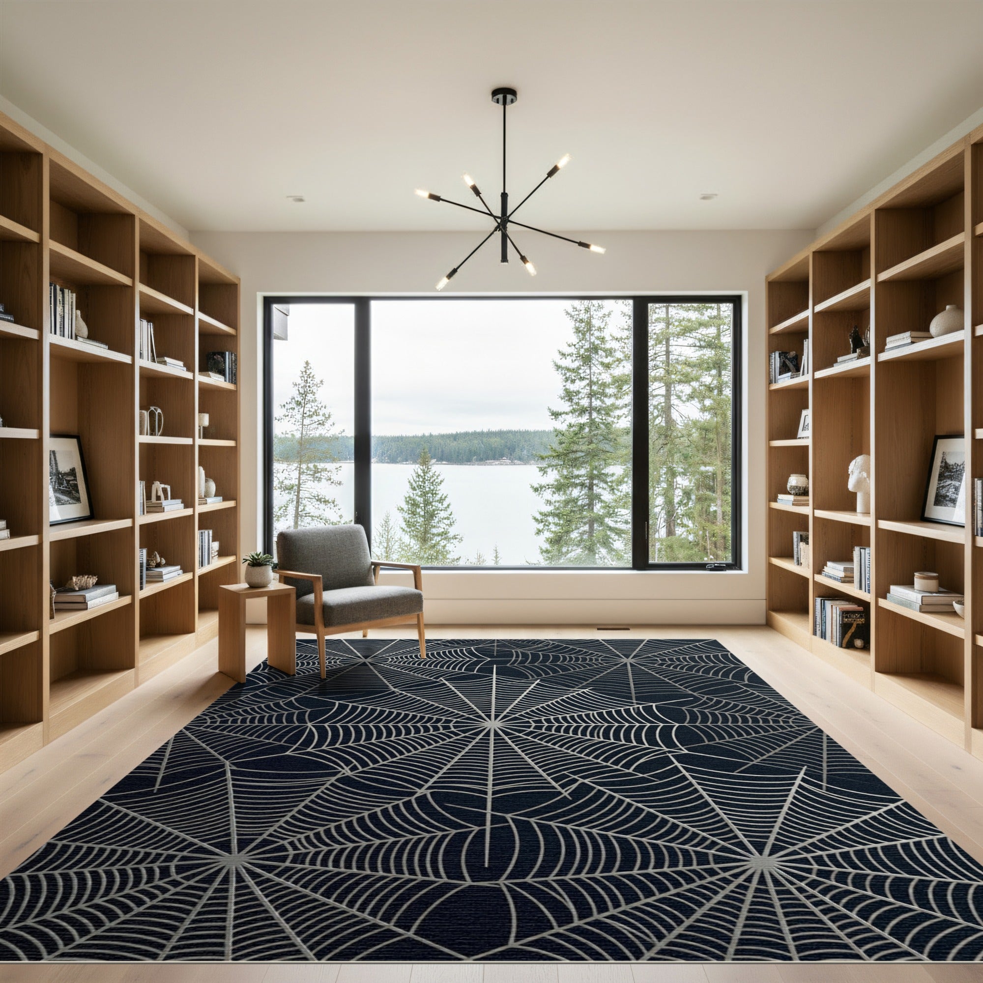 Silver Spiderweb Radial Net Rug