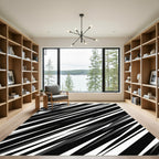 Bold Black and White Diagonal Stripe Rug