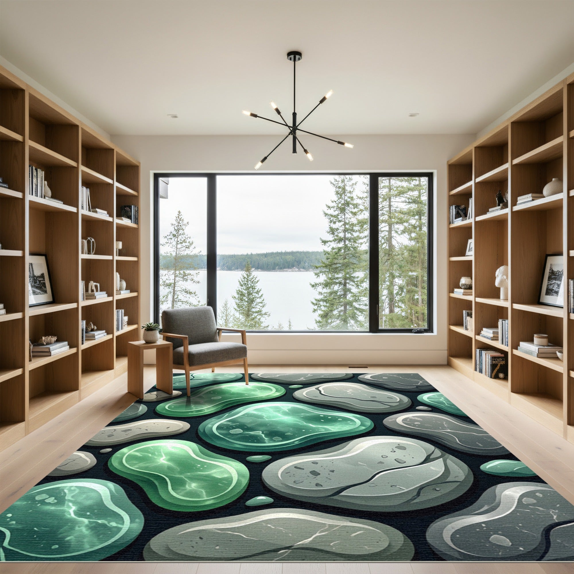 Emerald Pebbles Abstract Composition Rug