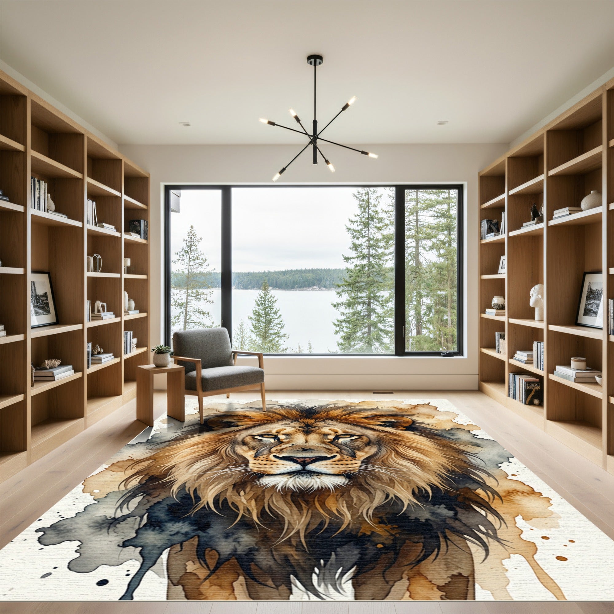 Majestic Watercolor Lion Face Portrait Rug