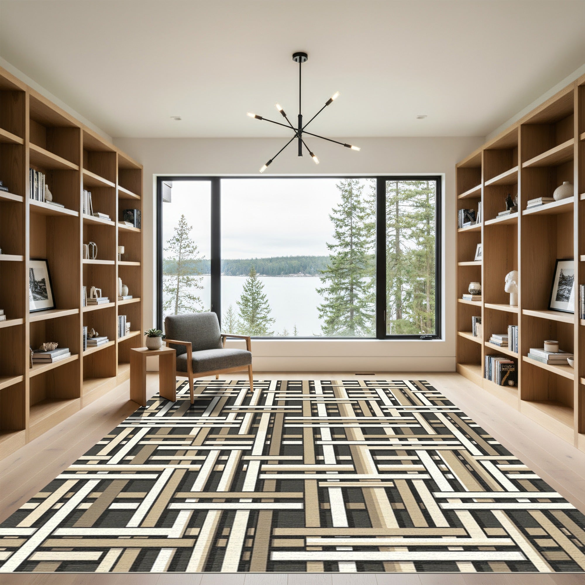Earthy Neutral Interlocking Woven Weave Rug