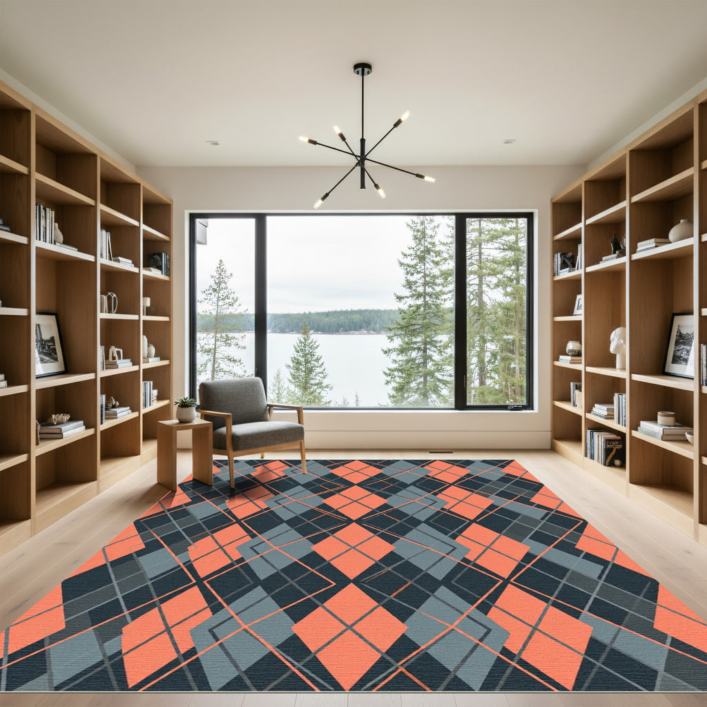 Modern Coralline Gray Geometric Argyle Rug