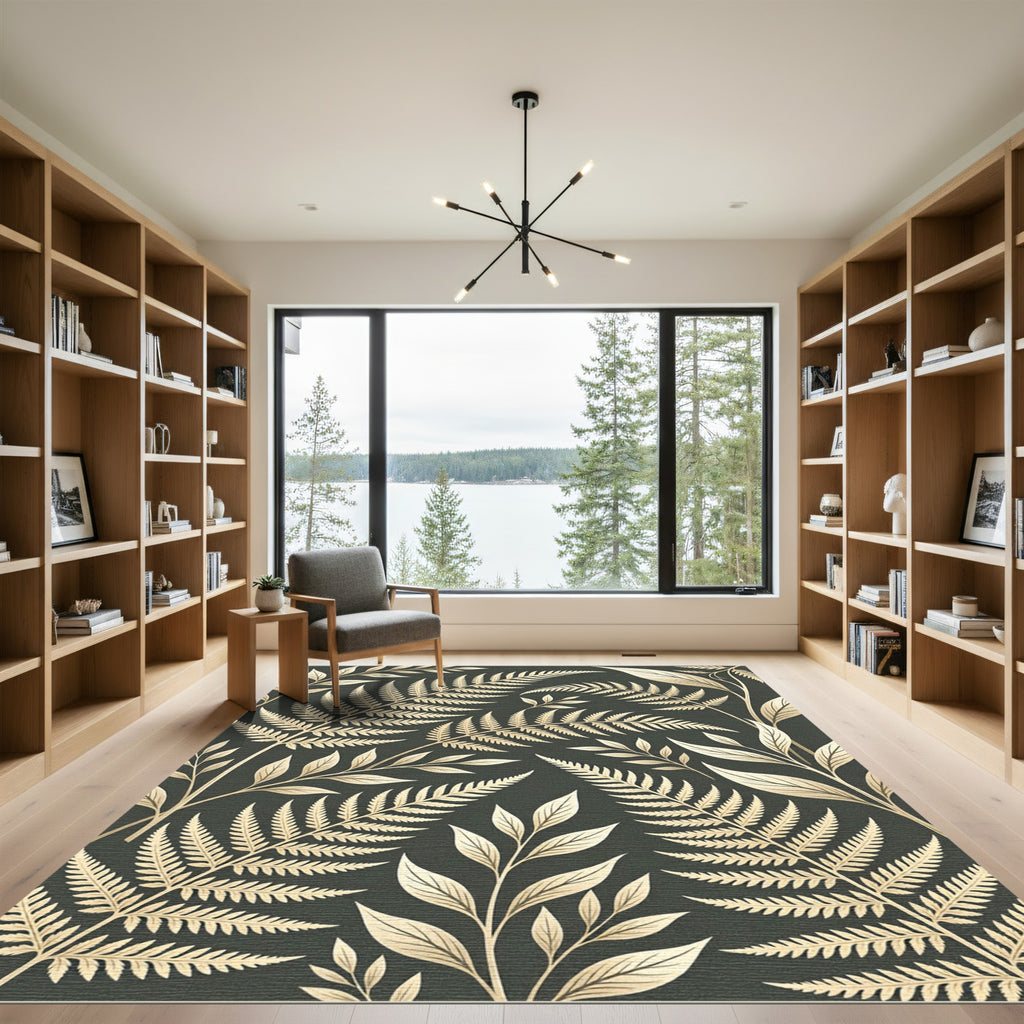 Golden Fern Botanical Foliage Art Rug