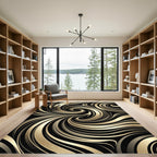 Elegant Black Golden Swirl Abstract Rug
