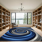Modern Blue and Silver Swirl Spiral Rug