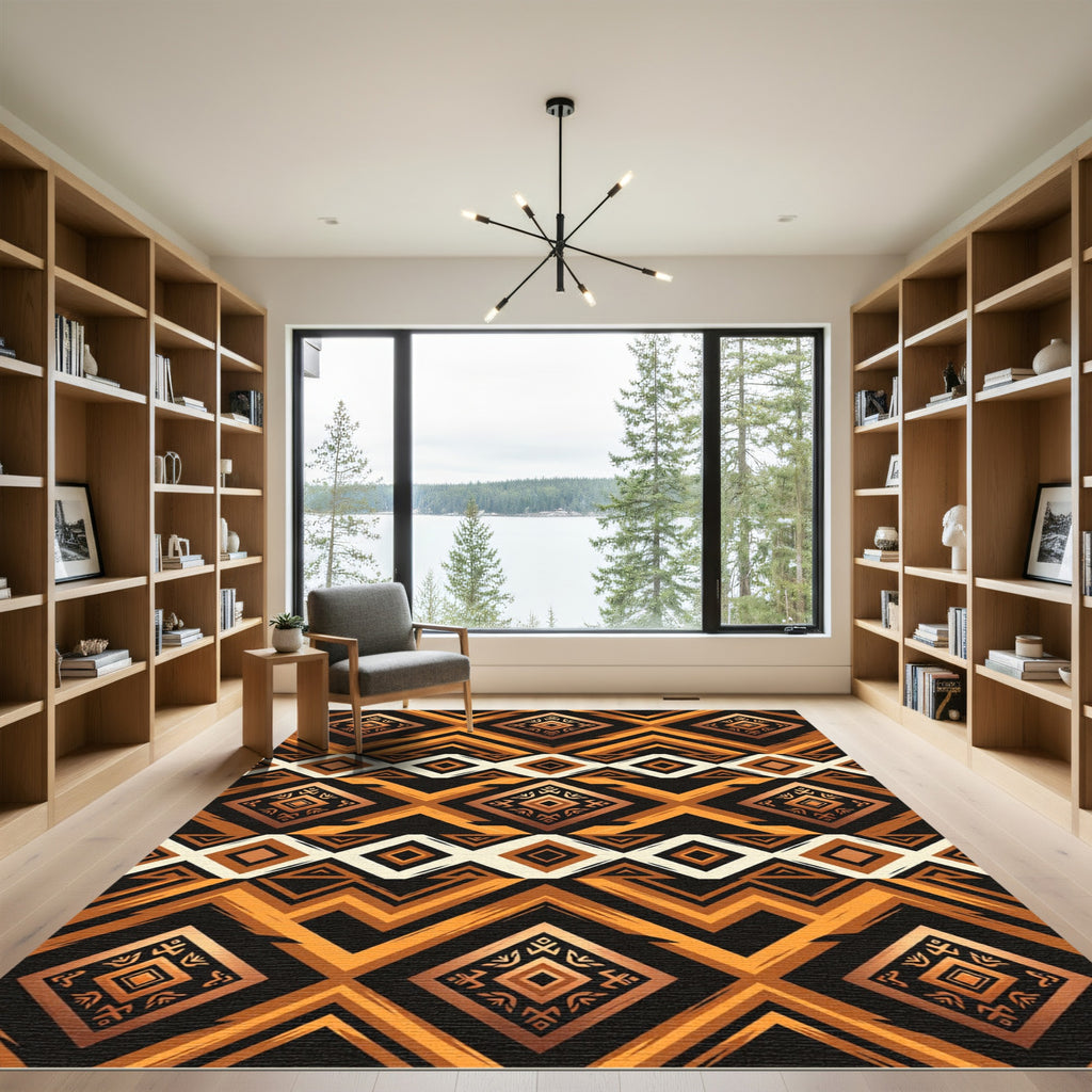 Bold Amber Earthy Geometric Diamond Rug