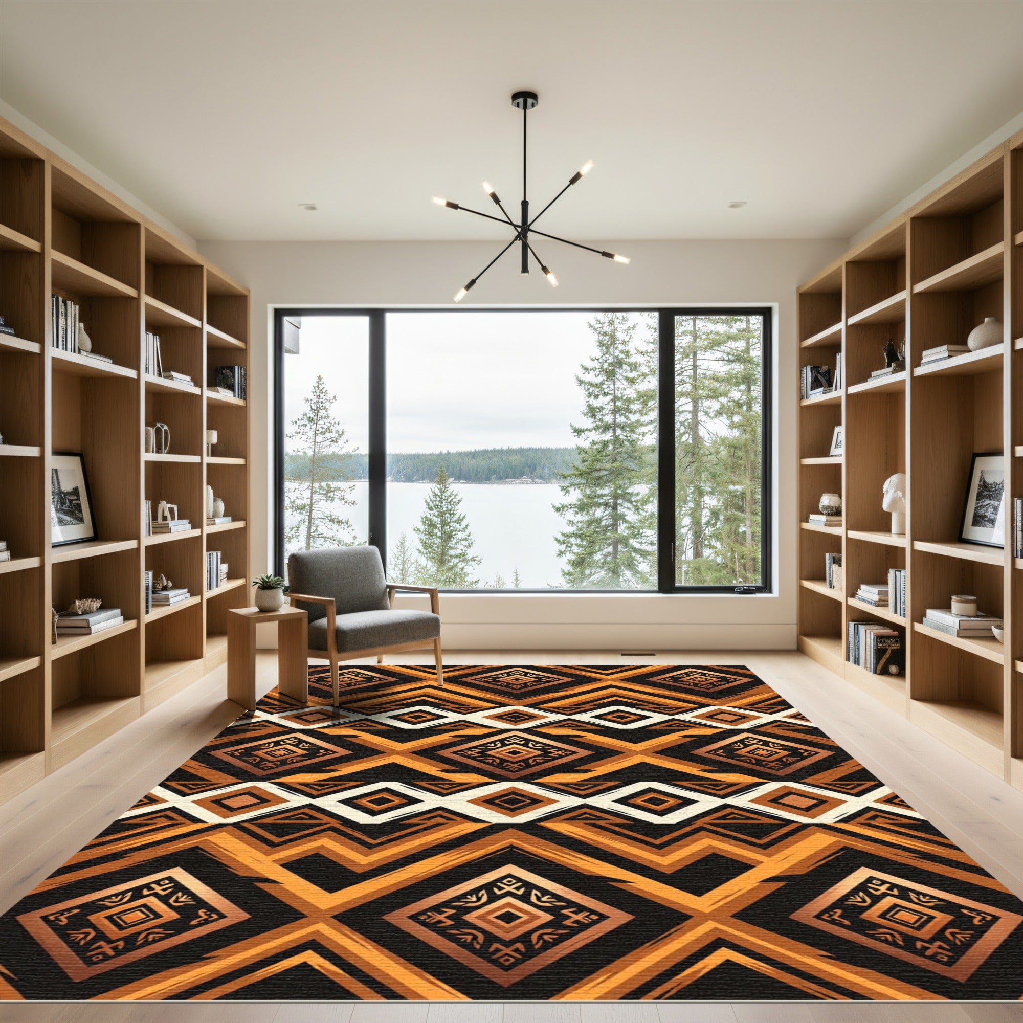 Bold Amber Earthy Geometric Diamond Rug